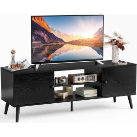 Mid-Century Modern TV Stand in Black Wood Finish for TV up to 60-inches