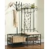 Entryway Hall Tree Coat Rack Storage Bench with Scrolling Leaves Scrollwork