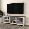 Farmhouse TV Stand in Grey Oak with Brown Wood Finish Top for TVs up to 70-inch