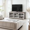 Farmhouse TV Stand in Grey Oak with Brown Wood Finish Top for TVs up to 70-inch