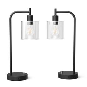 Set of 2 - Modern Stylish Black Metal Arch USB Table Lamp with LED Bulbs