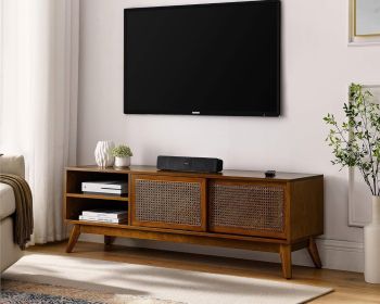 Modern Mid Century 59-inch TV Stand Entertainment Center with Sliding Doors