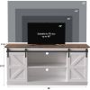 Farmhouse TV Stand in White Wood Finish with Sliding Doors for TV up to 65-inch