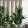 72"W x 84"H Botanical Green Leaf Linen Polyester Blend Shower Curtain