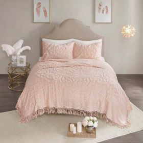 King 100-Percent Cotton Chenille Bedspread with Fringe Hem in Pink Blush