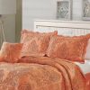 King size Orange Nectarine Damask Embroidered 4 Piece Oversized Bedspread Set