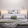 King size Bookcase Headboard in White Wood Finish with LED Lights