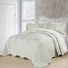 Queen size Antique White Damask Embroidered 4 Piece Oversized Bedspread Set