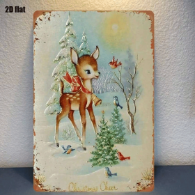 CIFbuy 1PC Rustic Iron Metal Wall Sign Winter Reindeer Snowy Woods Pattern No Text Christmas Holiday Home Outdoor Wall Art Decor Orname TikTok, T