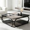 Square Coffee Table 39' Central Cocktail Table with 2-Tier Shelves Living Room Decorative Modern Simple Style Wood Color