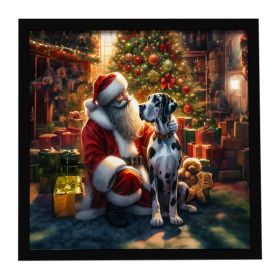 Great Dane and Santa Claus Framed Metal Print Bathroom, Kitchen, Office, Home Decor Wall Art Ready to Hang, Square, 8X8