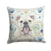 White English Bulldog Coastal Sea Glass Throw Pillow Decorative Indoor Outdoor Accent Cushion for Couch, Bed or Patio, 14Hx14W