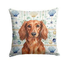 Longhaired Red Dachshund Coastal Sea Glass Throw Pillow Decorative Indoor Outdoor Accent Cushion for Couch, Bed or Patio, 18Hx18W