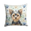 Black and Tan Yorkshire Terrier Coastal Sea Glass Throw Pillow Decorative Indoor Outdoor Accent Cushion for Couch, Bed or Patio, 14Hx14W