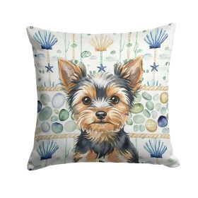 Black and Tan Yorkshire Terrier Coastal Sea Glass Throw Pillow Decorative Indoor Outdoor Accent Cushion for Couch, Bed or Patio, 14Hx14W