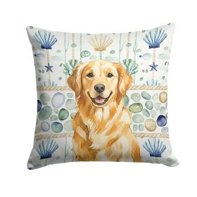 Golden Retriever Coastal Sea Glass Throw Pillow Decorative Indoor Outdoor Accent Cushion for Couch, Bed or Patio, 18Hx18W
