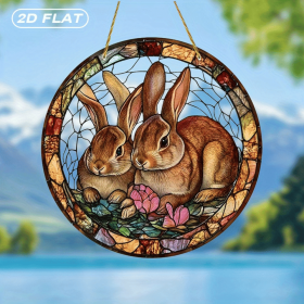 CIFbuy Acrylic Floral Rabbit Window Hanging Decor Colorful Outdoor Garden Porch Ornament(TikTok, temu pick-up service)