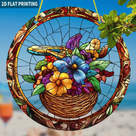 CIFbuy High Definition Printed Flower Basket Acrylic Hanging Ornament Transparent Home Garden Decor(TikTok, temu pick-up service)