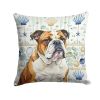 Brindle and White English Bulldog Coastal Sea Glass Throw Pillow Decorative Indoor Outdoor Accent Cushion for Couch, Bed or Patio, 14Hx14W