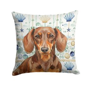 Chocolate and Tan Dachshund Coastal Sea Glass Throw Pillow Decorative Indoor Outdoor Accent Cushion for Couch, Bed or Patio, 14Hx14W