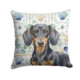 Black and Tan Dachshund Coastal Sea Glass Throw Pillow Decorative Indoor Outdoor Accent Cushion for Couch, Bed or Patio, 14Hx14W