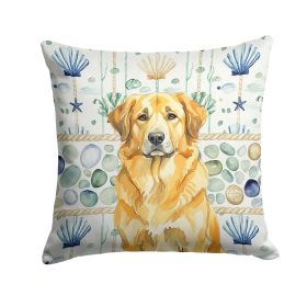 Lion Yellow Leonberger Coastal Sea Glass Throw Pillow Decorative Indoor Outdoor Accent Cushion for Couch, Bed or Patio, 14Hx14W