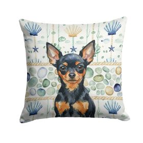 Black and Tan Russian Toy Coastal Sea Glass Throw Pillow Decorative Indoor Outdoor Accent Cushion for Couch, Bed or Patio, 18Hx18W