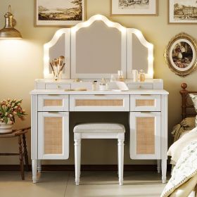 44.37" Makeup Vanity Desk with Stool Set, 13 Hollywood Bulbs & 3 Lighting Modes Dressing Table