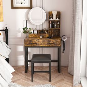 Makeup Vanity with LED Lights&3 Color and Power Outlet Makeup Vanity Table with 2 big Drawers with Sturdy Metal Leg and Metal Chair