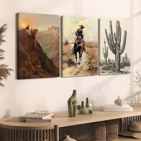 Western Cowboy Wall Art Set of 3, Vintage Southwestern Wall Decor Painting
