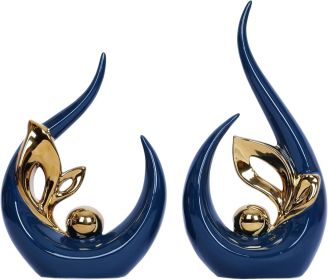 2 PCS Navy Blue Gold Home Decor Accent Ceramic Statue Abstract Sculpture Centerpieces Mid Century Modern Decor for Tables Coffee Table top Decora