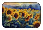 Sunflowers in Watercolor Dish Drying Mat Absorbent Dish Drying Mat Pad for Kitchen Counter Dish Drainer Mat for Countertop, 14 x 21", Multicolor