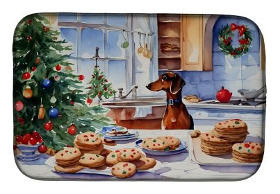 Dachshund Christmas Cookies Dish Drying Mat Absorbent Dish Drying Mat Pad for Kitchen Counter Dish Drainer Mat for Countertop, 14 x 21", Multicol