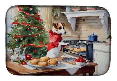 Jack Russell Terrier Christmas Cookies Dish Drying Mat Absorbent Dish Drying Mat Pad for Kitchen Counter Dish Drainer Mat for Countertop, 14 x 21