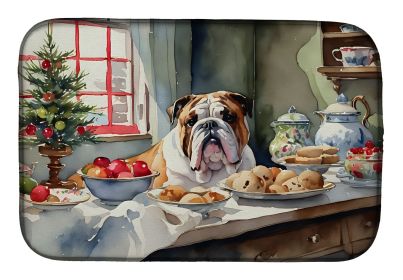 English Bulldog Christmas Cookies Dish Drying Mat Absorbent Dish Drying Mat Pad for Kitchen Counter Dish Drainer Mat for Countertop, 14 x 21"