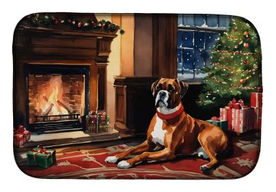 Boxer Cozy Christmas Dish Drying Mat Absorbent Dish Drying Mat Pad for Kitchen Counter Dish Drainer Mat for Countertop, 14 x 21", Multicolor
