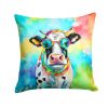 NEW Hippie Animal Cow Throw Pillow Machine Washable, Indoor Outdoor Decorative Pillow for Couch, Bed or Patio, 14Hx14W