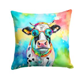 NEW Hippie Animal Cow Throw Pillow Machine Washable, Indoor Outdoor Decorative Pillow for Couch, Bed or Patio, 14Hx14W