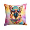 German Shepherd Hippie Dawg Throw Pillow Machine Washable, Indoor Outdoor Decorative Pillow for Couch, Bed or Patio, 14Hx14W