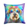 Schnauzer Hippie Dawg Throw Pillow Machine Washable, Indoor Outdoor Decorative Pillow for Couch, Bed or Patio, 14Hx14W