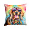 Doberman Pinscher Hippie Dawg Throw Pillow Machine Washable, Indoor Outdoor Decorative Pillow for Couch, Bed or Patio, 14Hx14W