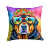 Rottweiler Hippie Dawg Throw Pillow Machine Washable, Indoor Outdoor Decorative Pillow for Couch, Bed or Patio, 14Hx14W