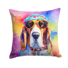 Basset Hound Hippie Dawg Throw Pillow Machine Washable, Indoor Outdoor Decorative Pillow for Couch, Bed or Patio, 14Hx14W