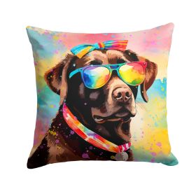 Chocolate Labrador Hippie Dawg Throw Pillow Machine Washable, Indoor Outdoor Decorative Pillow for Couch, Bed or Patio, 14Hx14W