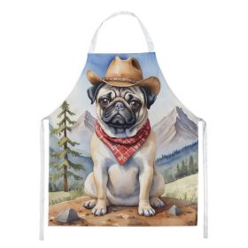Pug Cowboy Welcome Apron Cooking Kitchen Server Baking Crafts Gardening for Adult Women Men, Unisex, Large, Multicolor