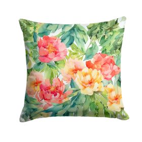 Indiana Peonies in Watercolor Throw Pillow Machine Washable, Indoor Outdoor Decorative Pillow for Couch, Bed or Patio, 18Hx18W