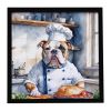 American Bulldog The Chef Framed Metal Print Bathroom, Kitchen, Office, Home Decor Wall Art Ready to Hang, Square, 8X8