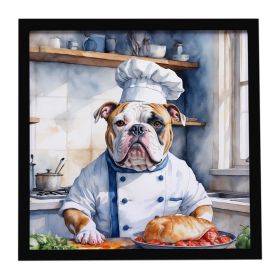 American Bulldog The Chef Framed Metal Print Bathroom, Kitchen, Office, Home Decor Wall Art Ready to Hang, Square, 8X8