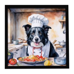 Border Collie The Chef Framed Metal Print Bathroom, Kitchen, Office, Home Decor Wall Art Ready to Hang, Square, 8X8
