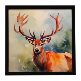 Deer Stag Framed Metal Print Bathroom, Kitchen, Office, Home Decor Wall Art Ready to Hang, Square, 8X8